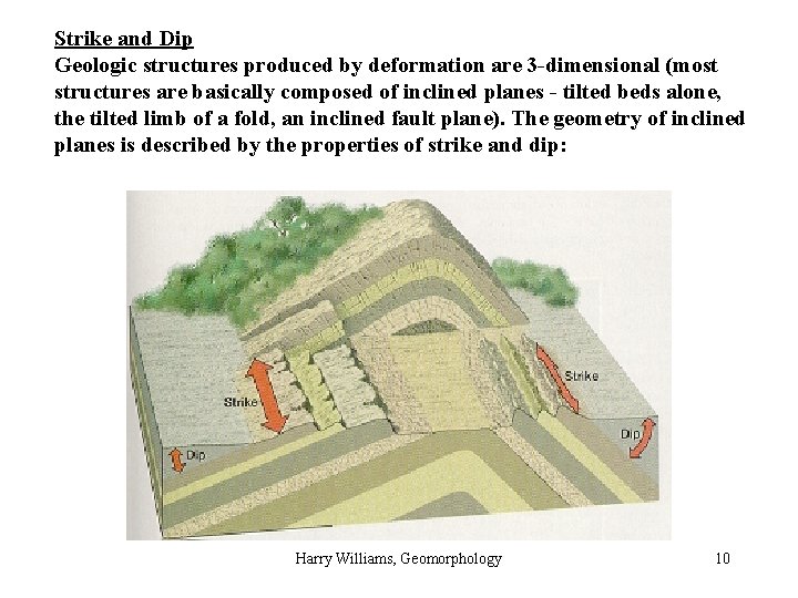 Strike and Dip Geologic structures produced by deformation are 3 -dimensional (most structures are