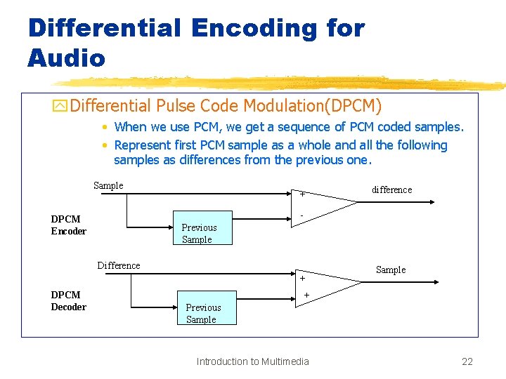Differential Encoding for Audio y. Differential Pulse Code Modulation(DPCM) • When we use PCM,
