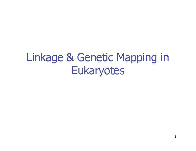 Linkage & Genetic Mapping in Eukaryotes 1 