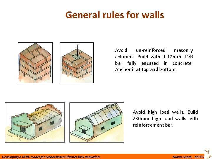 General rules for walls Avoid un-reinforced masonry columns. Build with 1 -12 mm TOR