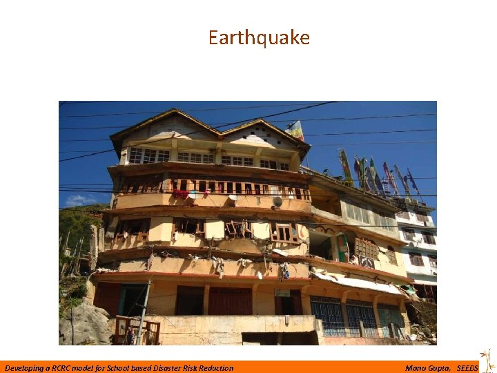 Earthquake Developing a RCRC model for School based Disaster Risk Reduction Manu Gupta, SEEDS