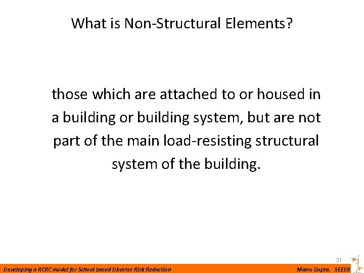 What is Non-Structural Elements? those which are attached to or housed in a building