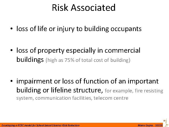 Risk Associated • loss of life or injury to building occupants • loss of