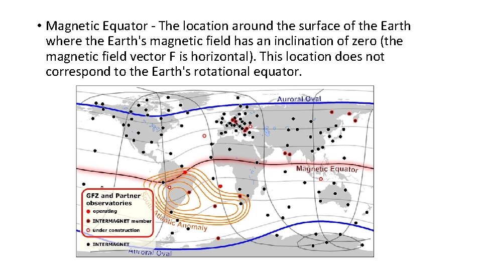  • Magnetic Equator - The location around the surface of the Earth where