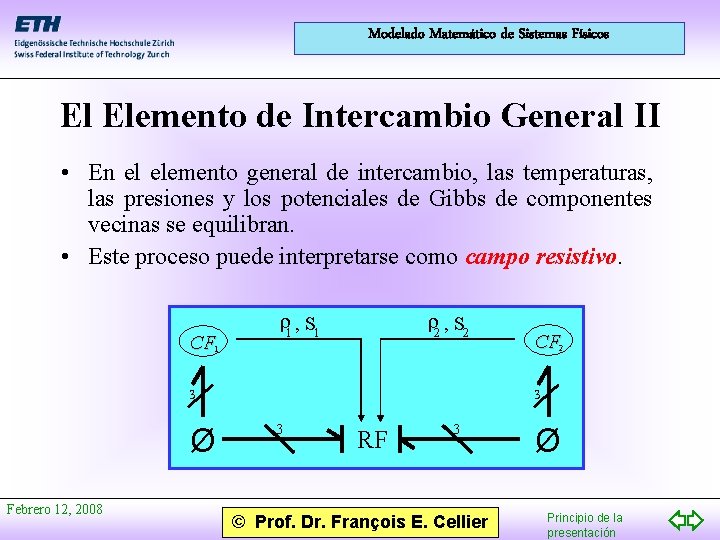 Modelado Matemático de Sistemas Físicos El Elemento de Intercambio General II • En el