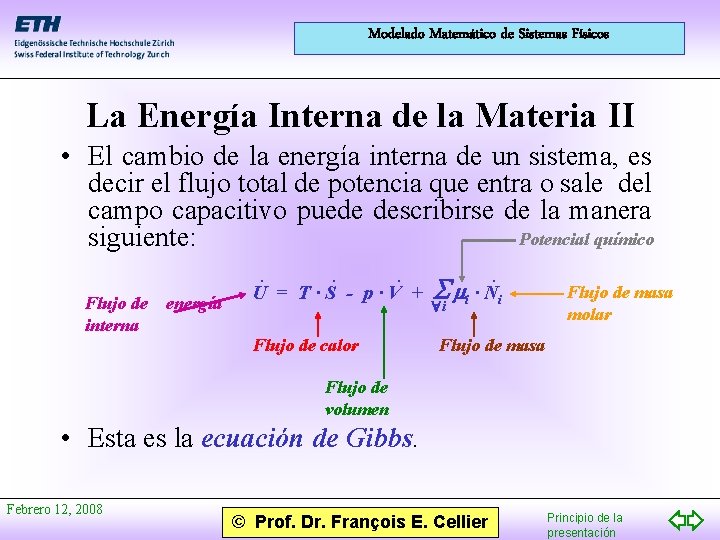 Modelado Matemático de Sistemas Físicos La Energía Interna de la Materia II • El