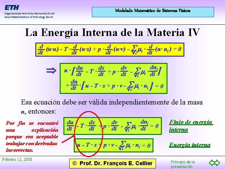 Modelado Matemático de Sistemas Físicos La Energía Interna de la Materia IV d (n·u)