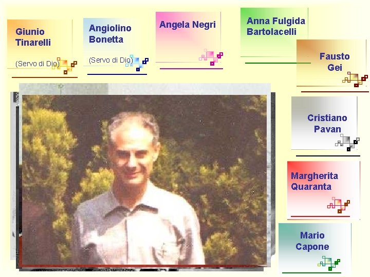 Giunio Tinarelli Angiolino Bonetta (Servo di Dio) Angela Negri Anna Fulgida Bartolacelli Fausto Gei