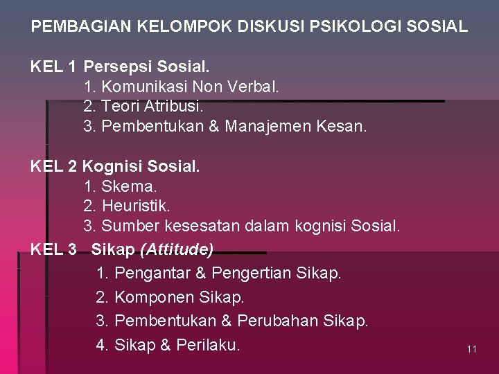 PEMBAGIAN KELOMPOK DISKUSI PSIKOLOGI SOSIAL KEL 1 Persepsi Sosial. 1. Komunikasi Non Verbal. 2.