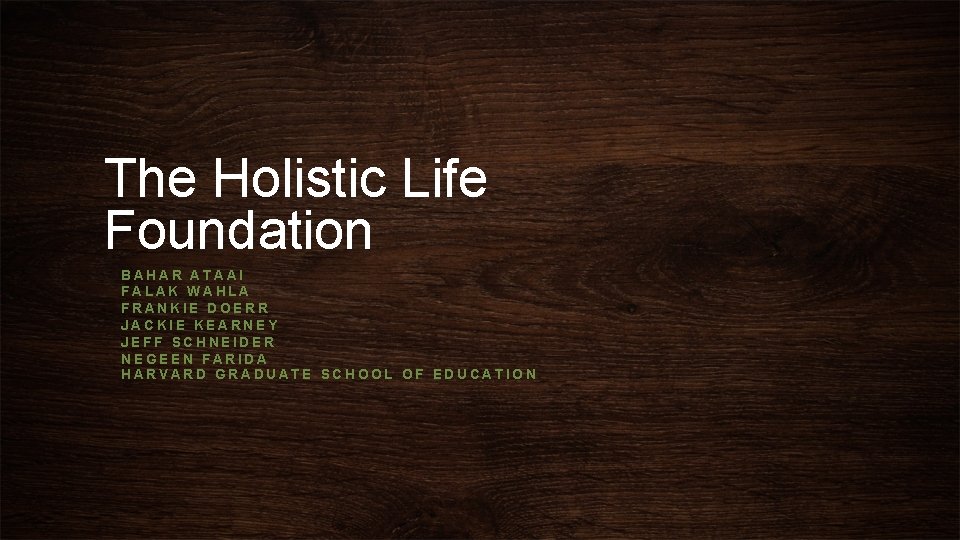 The Holistic Life Foundation BAHAR ATAAI FALAK WAHLA FRANKIE DOERR JACKIE KEARNEY JEFF SCHNEIDER