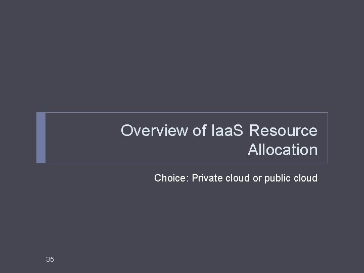 Overview of Iaa. S Resource Allocation Choice: Private cloud or public cloud 35 