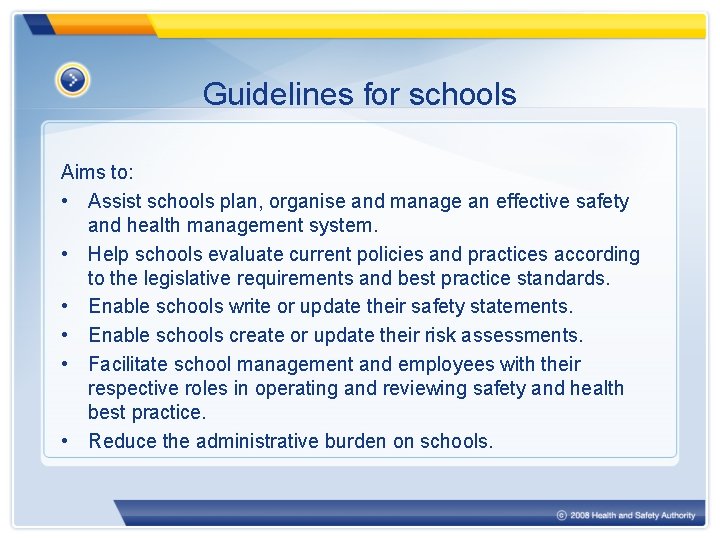 Guidelines for schools Aims to: • Assist schools plan, organise and manage an effective