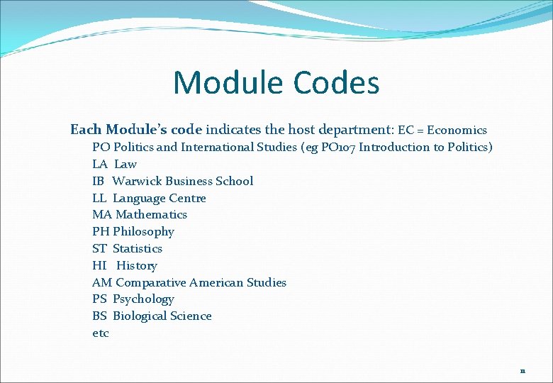 Module Codes Each Module’s code indicates the host department: EC = Economics PO Politics