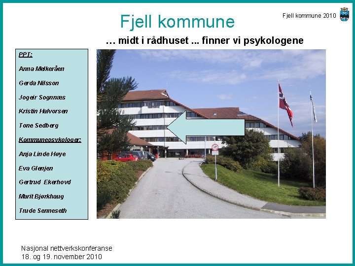Fjell kommune 2010 … midt i rådhuset. . . finner vi psykologene PPT: Anna