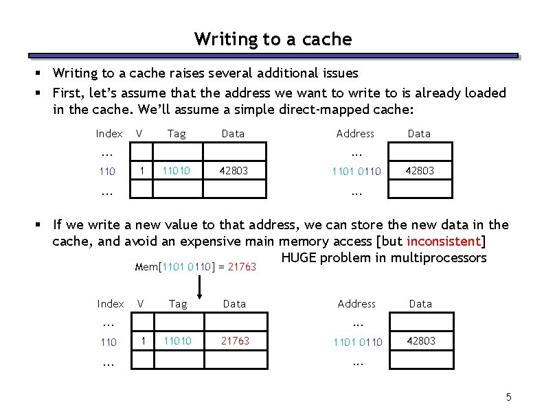 Writing to a cache § Writing to a cache raises several additional issues §