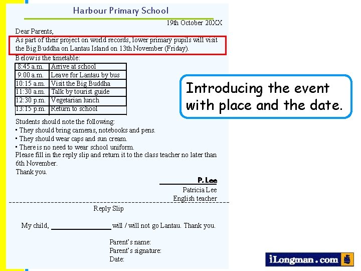 Harbour Primary School 19 th October 20 XX Dear Parents, As part of their