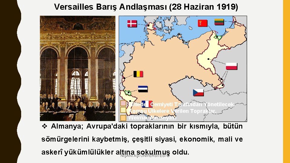 Versailles Barış Andlaşması (28 Haziran 1919) Milletler Cemiyeti Tarafından Yönetilecek. Komşu Ülkelere Verilen Topraklar.