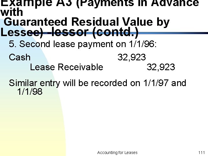 Example A 3 (Payments in Advance with Guaranteed Residual Value by Lessee) -lessor (contd.