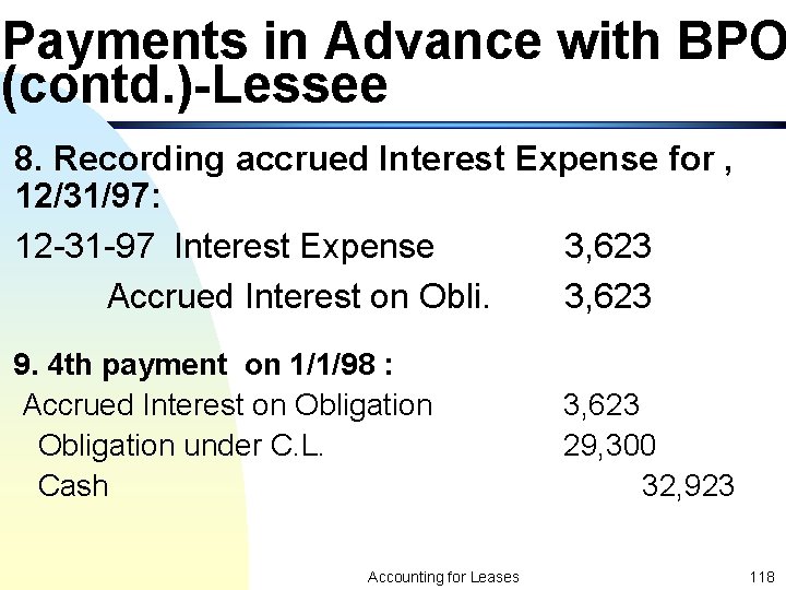 Payments in Advance with BPO (contd. )-Lessee 8. Recording accrued Interest Expense for ,