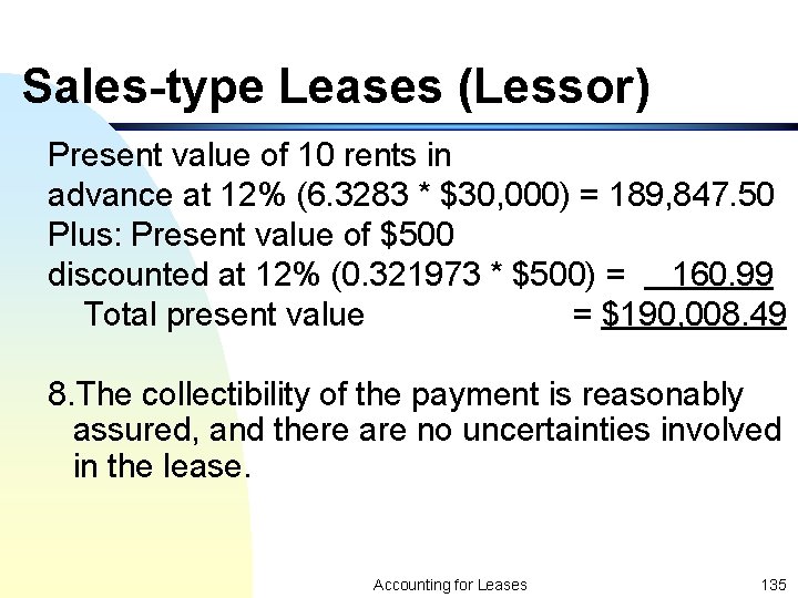 Sales-type Leases (Lessor) Present value of 10 rents in advance at 12% (6. 3283