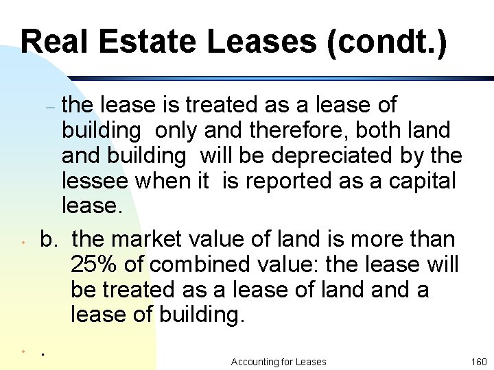 Real Estate Leases (condt. ) the lease is treated as a lease of building
