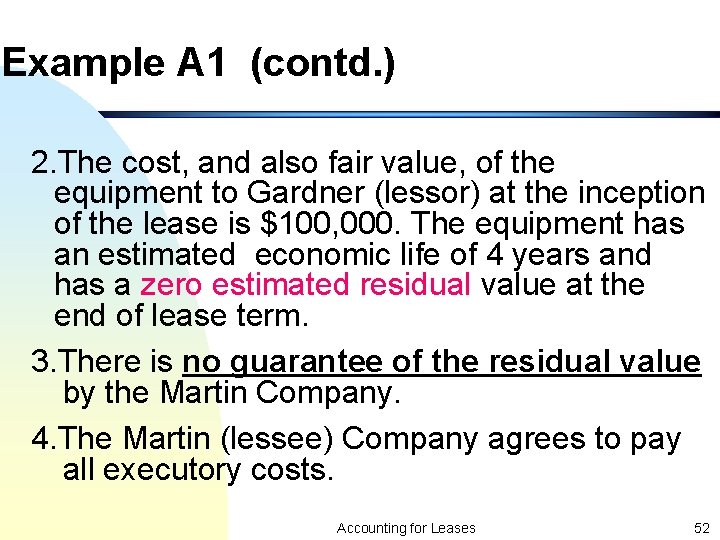 Example A 1 (contd. ) 2. The cost, and also fair value, of the