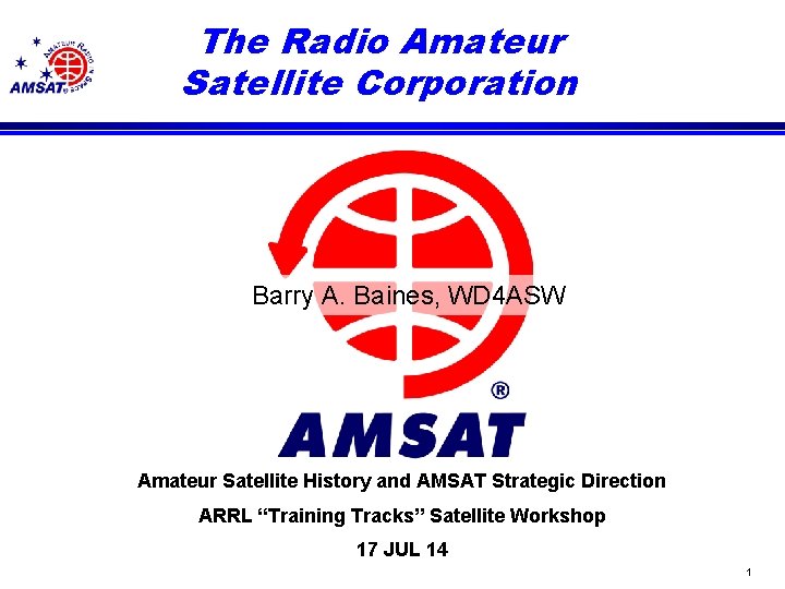 The Radio Amateur Satellite Corporation Barry A. Baines, WD 4 ASW Amateur Satellite History