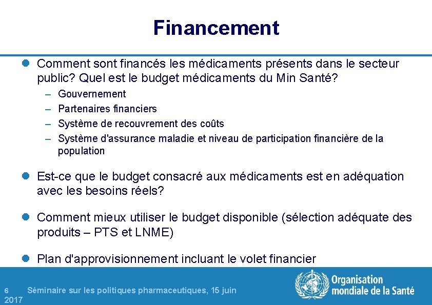 Financement l Comment sont financés les médicaments présents dans le secteur public? Quel est