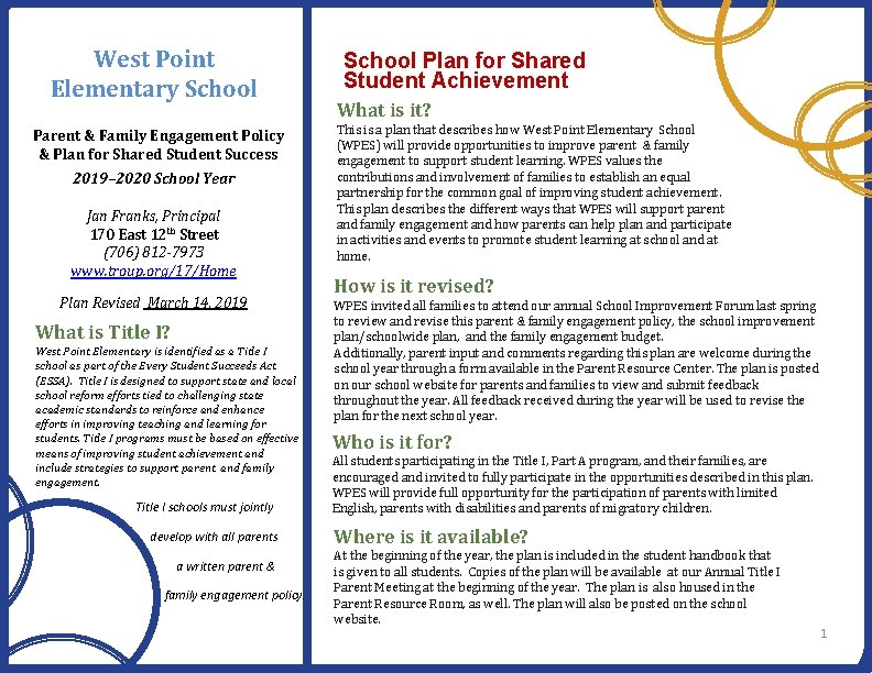 West Point Elementary School Parent & Family Engagement Policy & Plan for Shared Student West Point Elementary School Parent & Family Engagement Policy & Plan for Shared Student