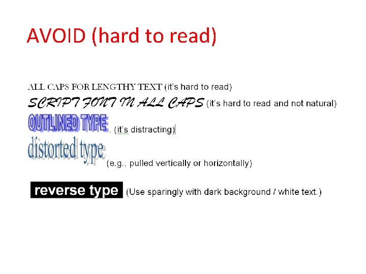AVOID (hard to read) AVOID (hard to read)