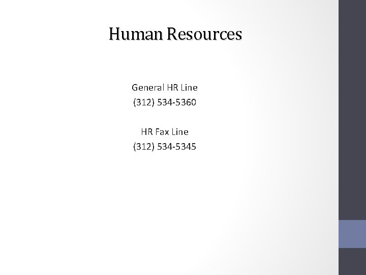 Human Resources General HR Line (312) 534 -5360 HR Fax Line (312) 534 -5345