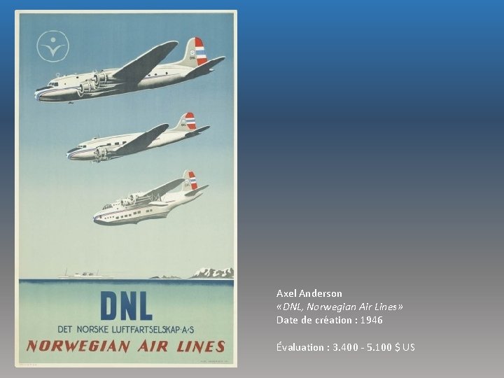 Axel Anderson «DNL, Norwegian Air Lines» Date de création : 1946 Évaluation : 3.