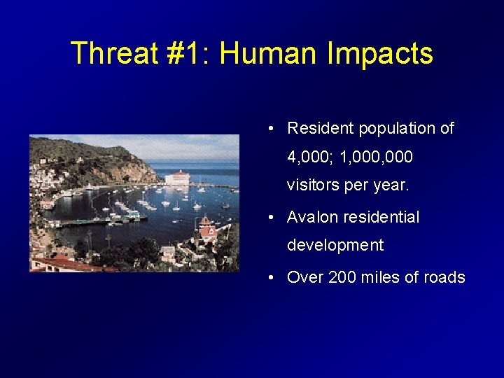 Threat #1: Human Impacts • Resident population of 4, 000; 1, 000 visitors per