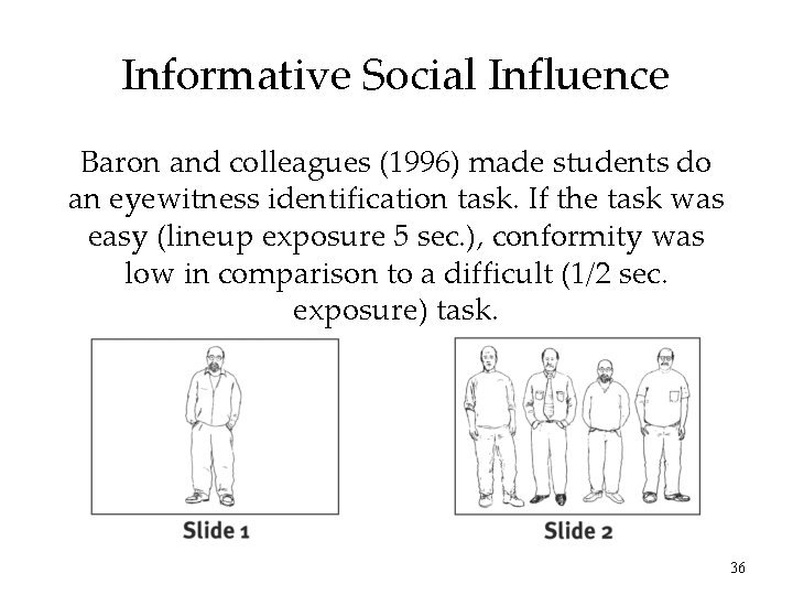 Informative Social Influence Baron and colleagues (1996) made students do an eyewitness identification task.