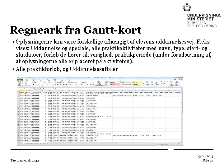 Regneark fra Gantt-kort • Oplysningerne kan være forskellige afhængigt af elevens uddannelsesvej. F. eks. Regneark fra Gantt-kort • Oplysningerne kan være forskellige afhængigt af elevens uddannelsesvej. F. eks.
