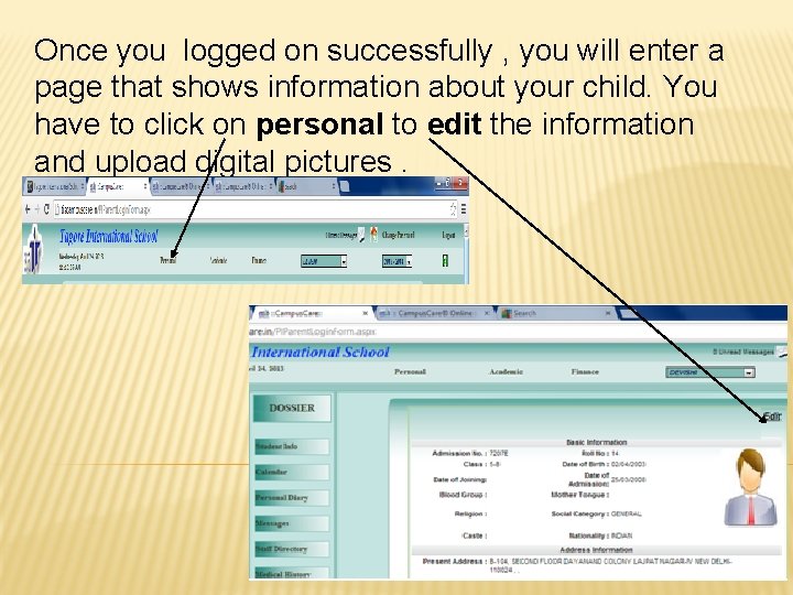 Once you logged on successfully , you will enter a page that shows information