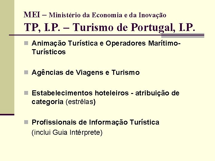 MEI – Ministério da Economia e da Inovação TP, I. P. – Turismo de