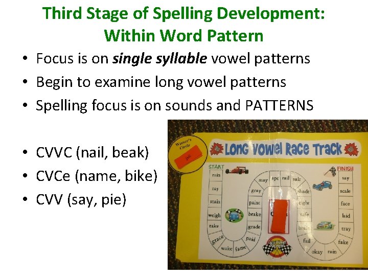 Third Stage of Spelling Development: Within Word Pattern • Focus is on single syllable