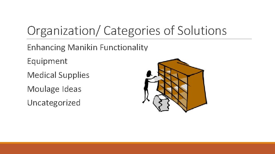 Organization/ Categories of Solutions Enhancing Manikin Functionality Equipment Medical Supplies Moulage Ideas Uncategorized 