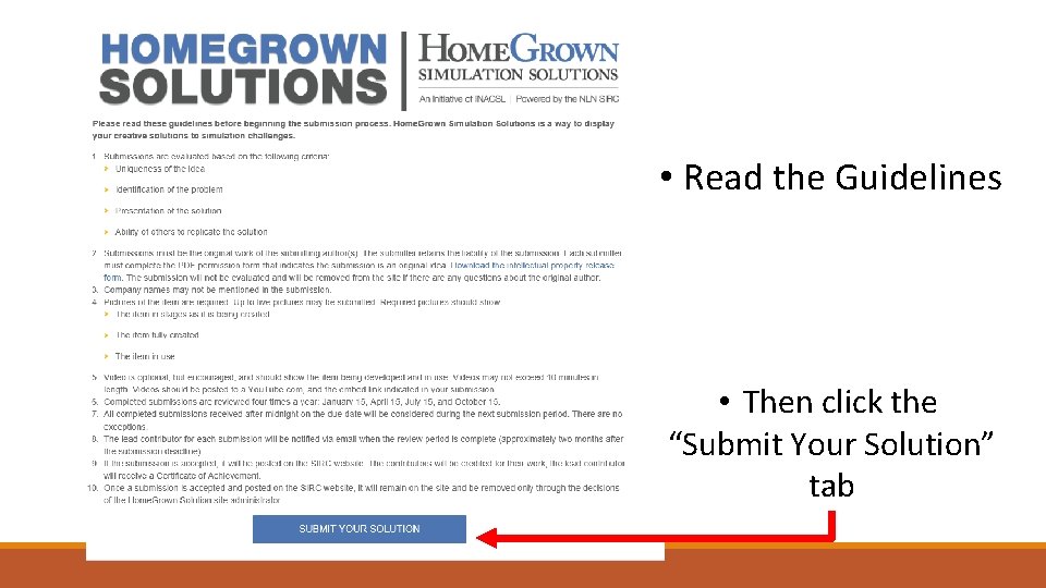  • Read the Guidelines • Then click the “Submit Your Solution” tab 