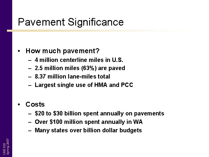 Pavement Significance • How much pavement? – – 4 million centerline miles in U.