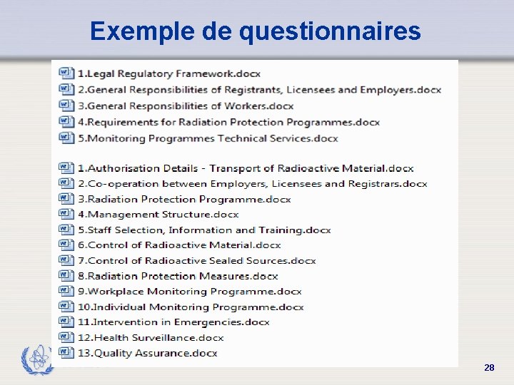 Exemple de questionnaires IAEA 28 