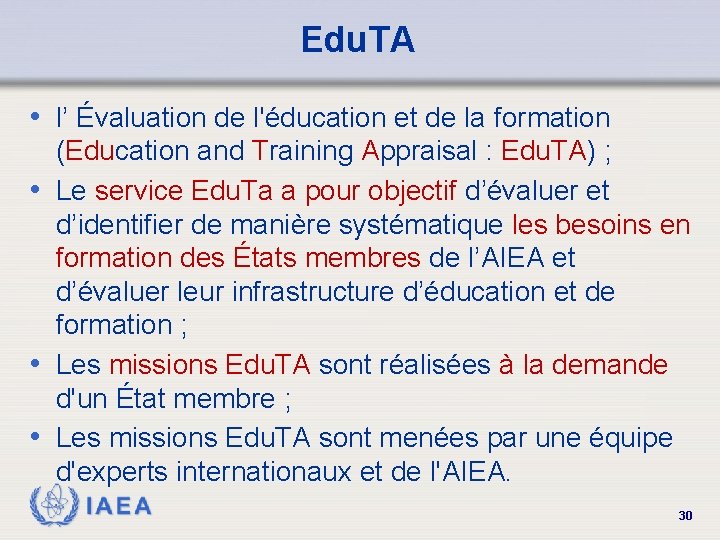Edu. TA • l’ Évaluation de l'éducation et de la formation (Education and Training