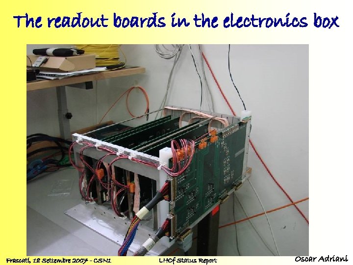 The readout boards in the electronics box Frascati, 18 Settembre 2007 - CSN 1