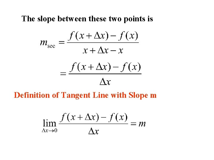 The slope between these two points is Definition of Tangent Line with Slope m