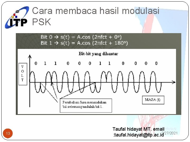 Cara membaca hasil modulasi PSK 13 Taufal hidayat MT. email 2/27/2021 : taufal. hidayat@itp.