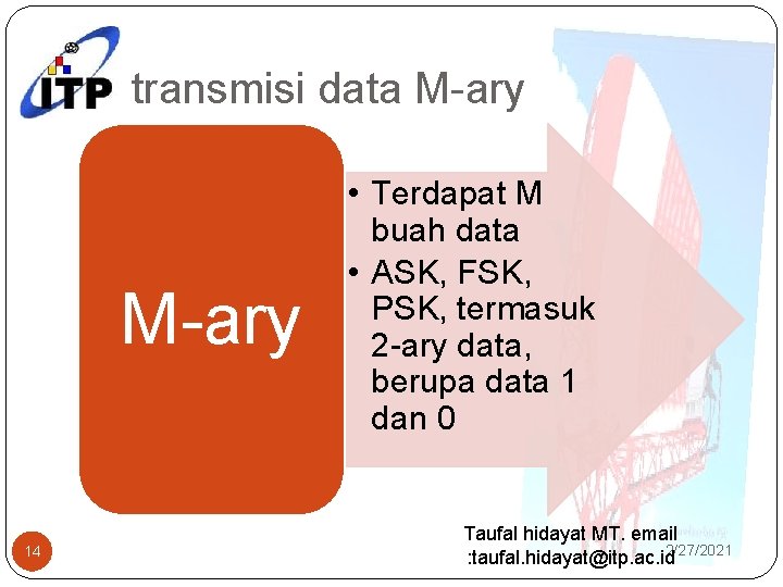 transmisi data M-ary 14 • Terdapat M buah data • ASK, FSK, PSK, termasuk