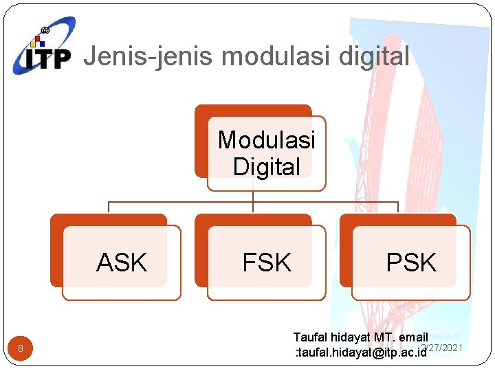 Jenis-jenis modulasi digital Modulasi Digital ASK 8 FSK PSK Taufal hidayat MT. email 2/27/2021
