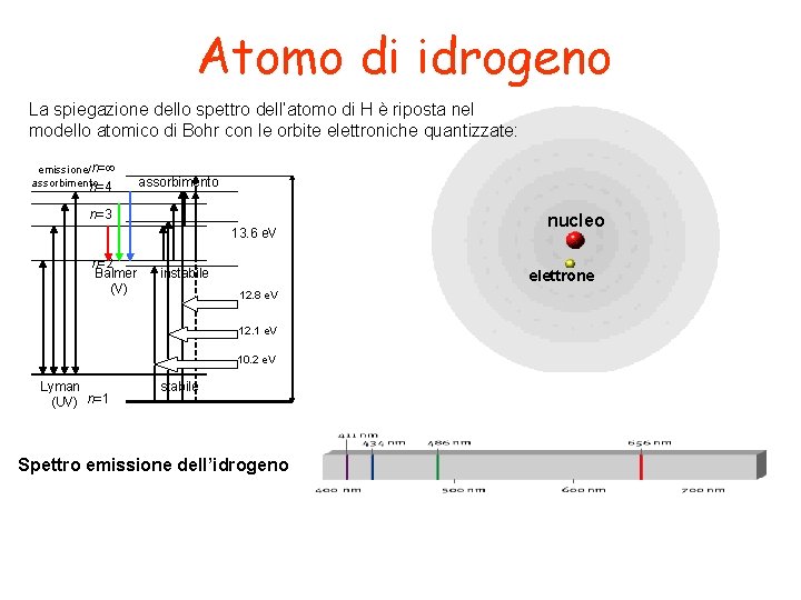 Atomo di idrogeno La spiegazione dello spettro dell’atomo di H è riposta nel modello