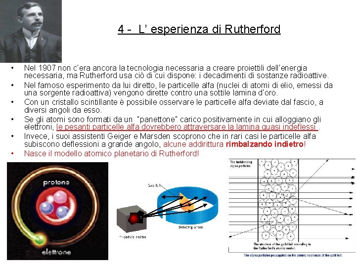  4 - L’ esperienza di Rutherford • • • Nel 1907 non c’era